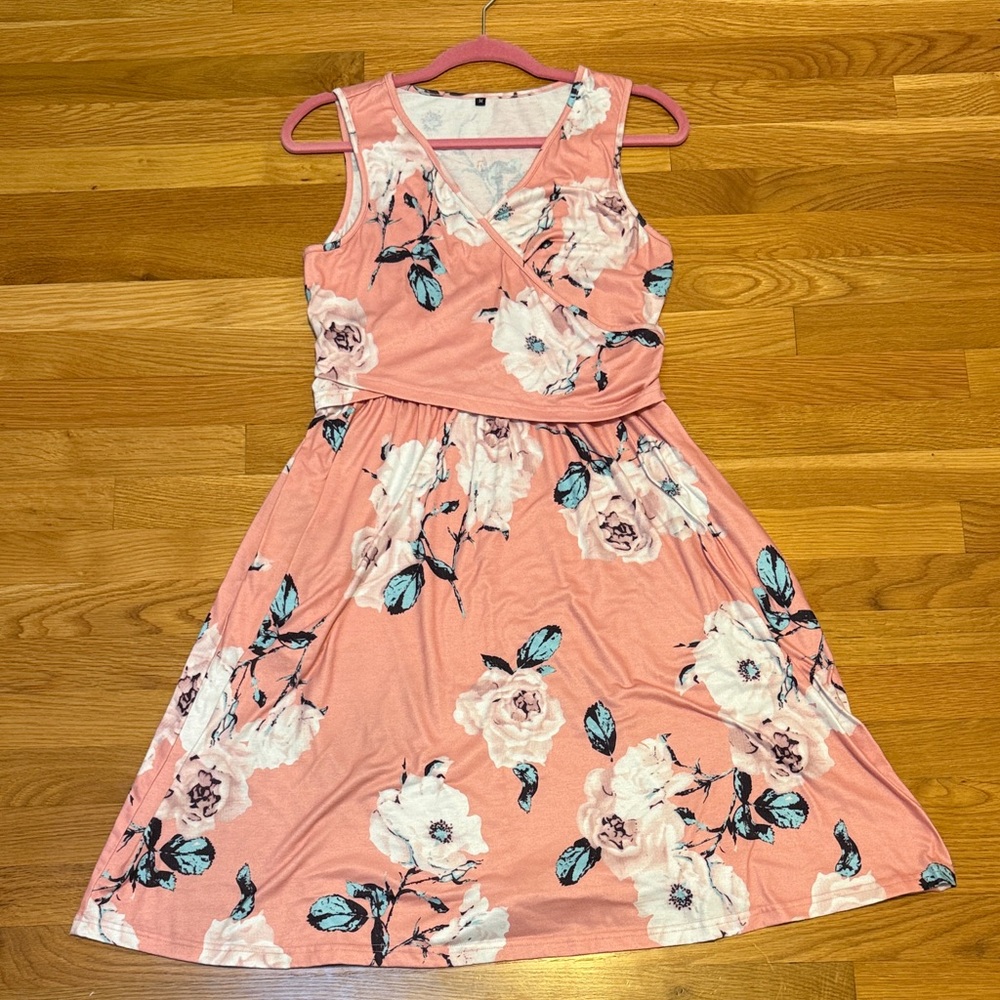 Peach Floral Sleeveless Nursing Dress - Comfortable Summer Style